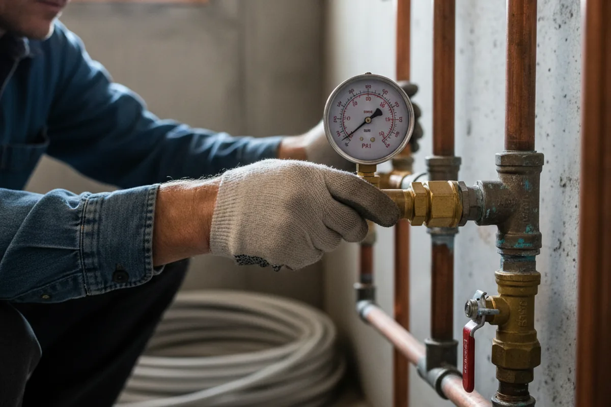 Pressure testing a repaired line during Water Line Repair in Sumerco